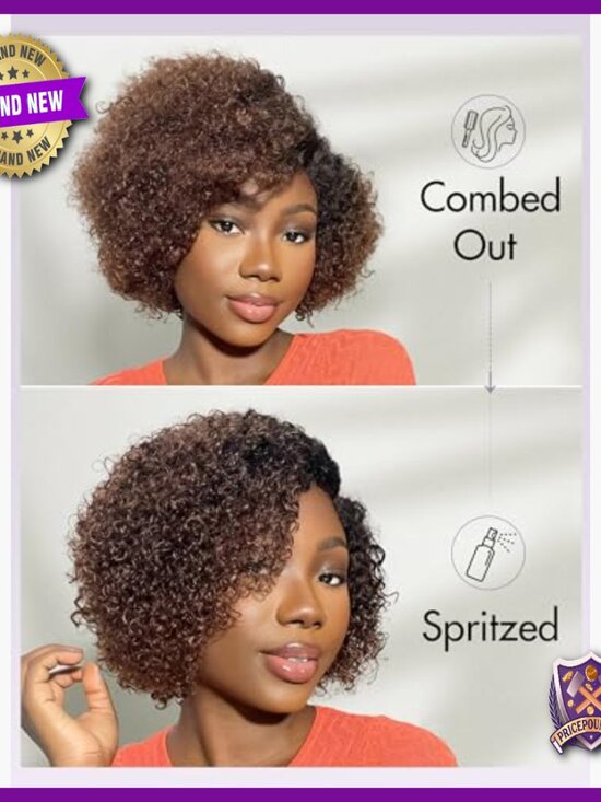 8 Inch Kinky Curly Human Hair Wig Glueless HD Lace Closure Pre Cut main image 2